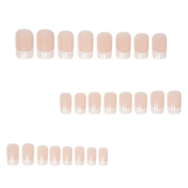 24 Pcs White French Acrylic Square Press on Nails Simple Short Medium Fake Nails with Tools Artificial Realistic False Nails Set