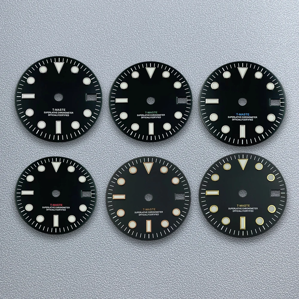 

28.5mm S Logo GMT Black Dial Suitable for NH34 Movement Ice Blue Luminous High-Quality Watch Modification Accessories