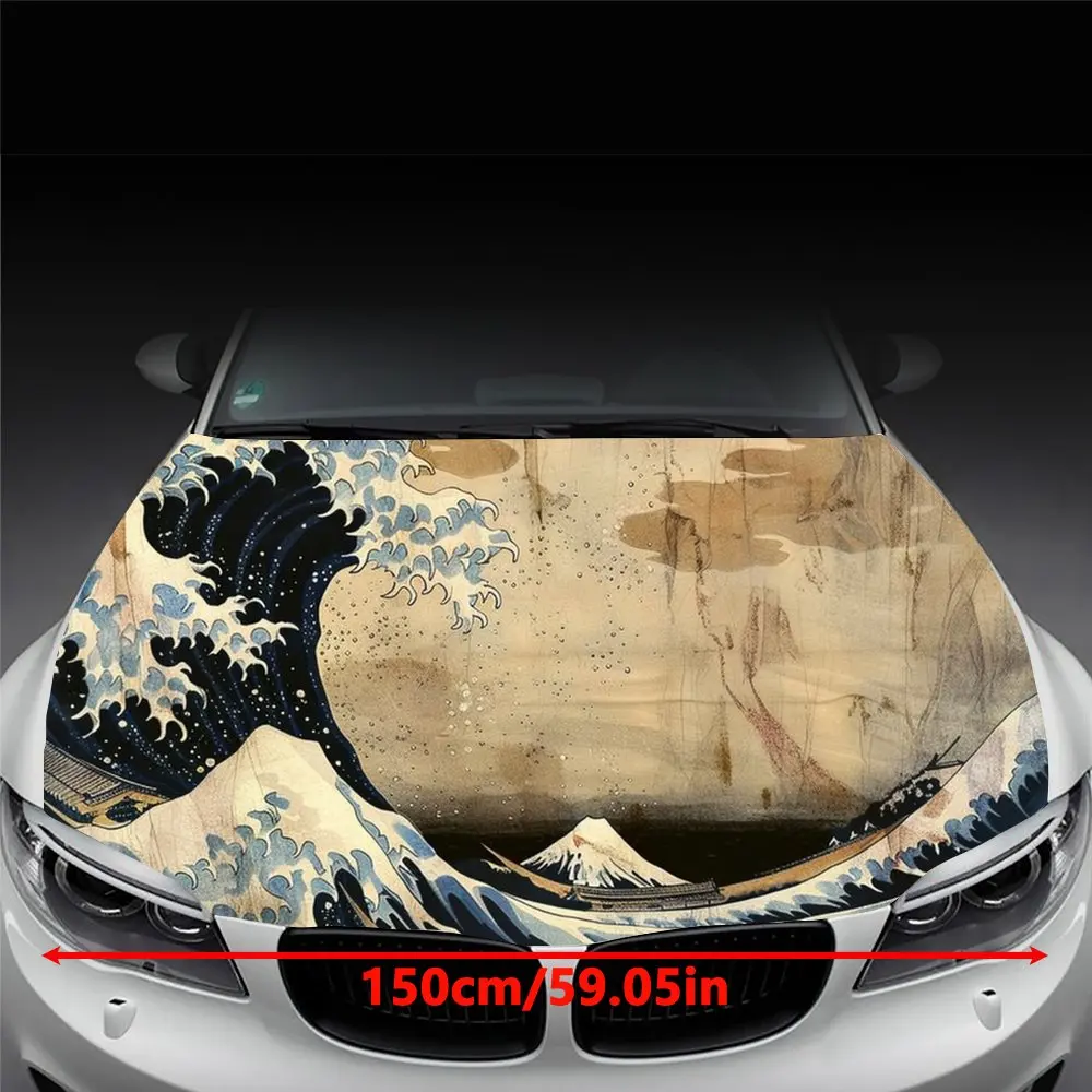 Surging Japanese Sea Wave Art Car Hood Wrap Color Vinyl Sticker Truck Graphic Bonnet DIY Auto Accessories Decoration Decal Gift