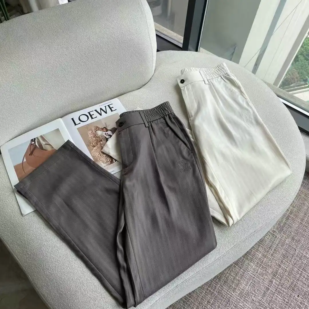 Italian spring and summer new old money wind linen casual pants fashion embroidered straight trousers