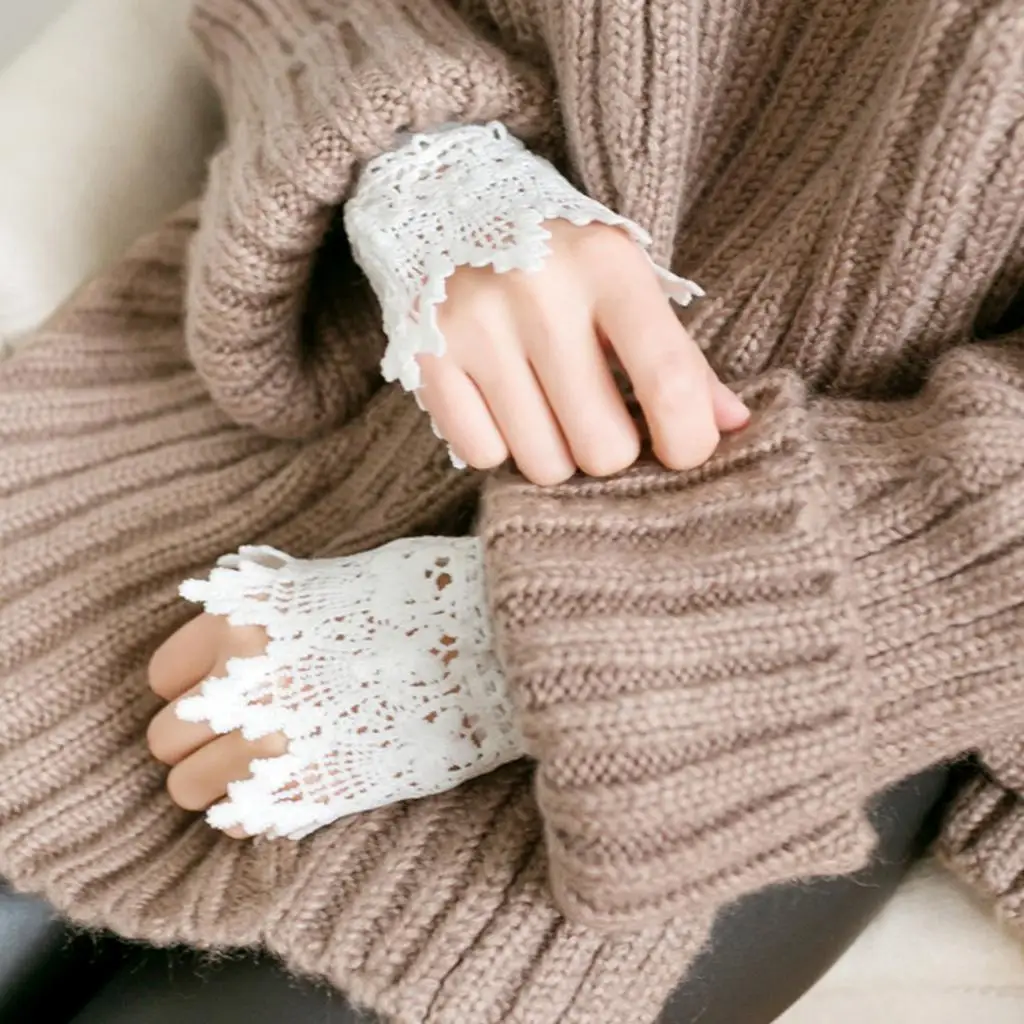 Hollow Floral Layered Lace Cuffs Bracelet Crochet False Sleeves Wrist Cuffs