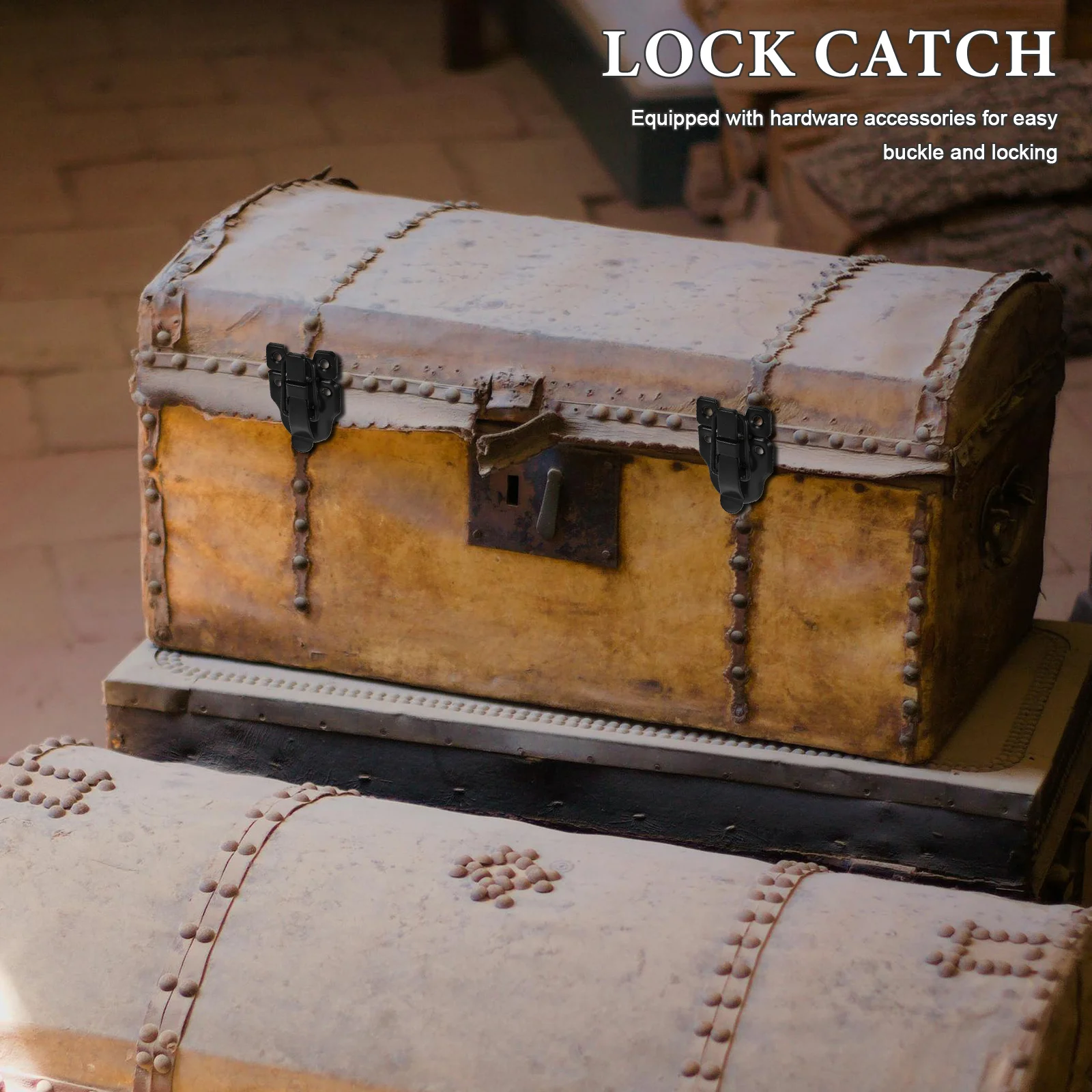 أجهزة مزلاج صندوق معدني أسود عتيق للحافظة الخشبية مع فتحة قفل بمشبك تبديل عتيق لأمن تخزين الحرف اليدوية #6