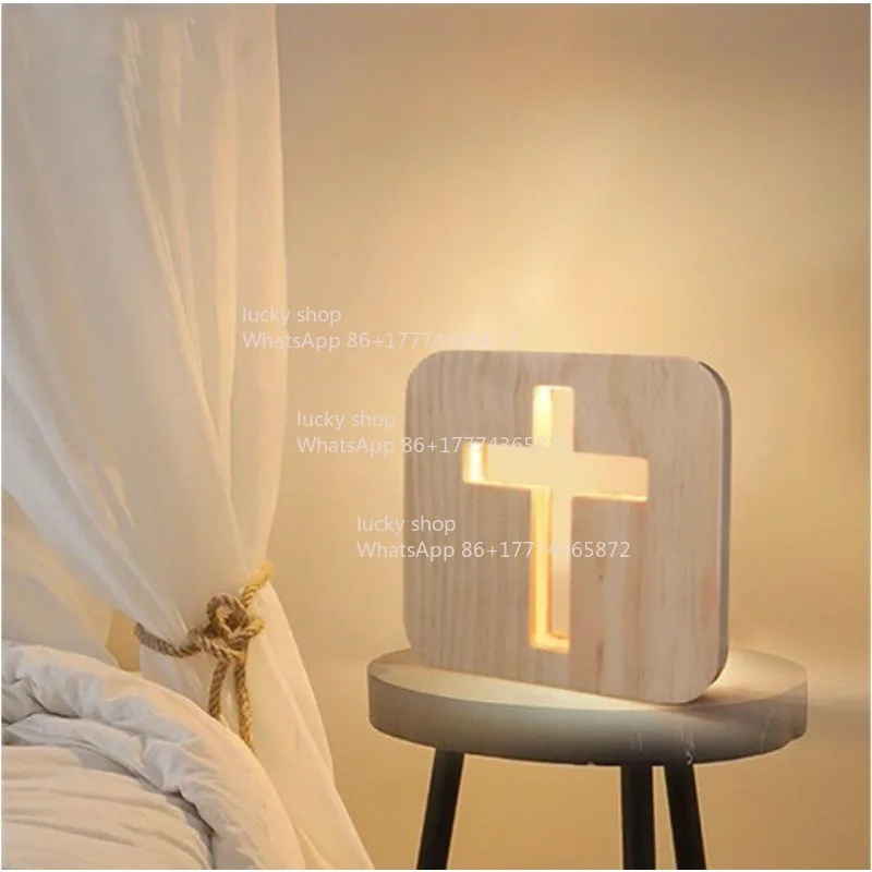 Cross Large Tabletop Ornament Solid Wood Ambient Light Living Room Bedroom Decoration