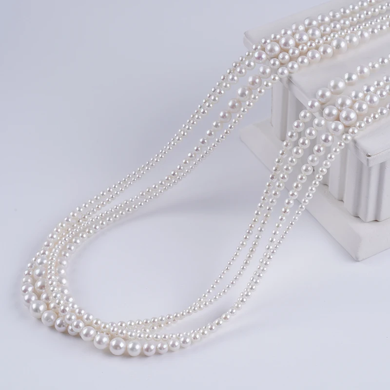 Classic 2-8mm Round  Freshwater Pearl Necklace  95+5cm  Sweater Chain  with 925 Silver Extended Chain