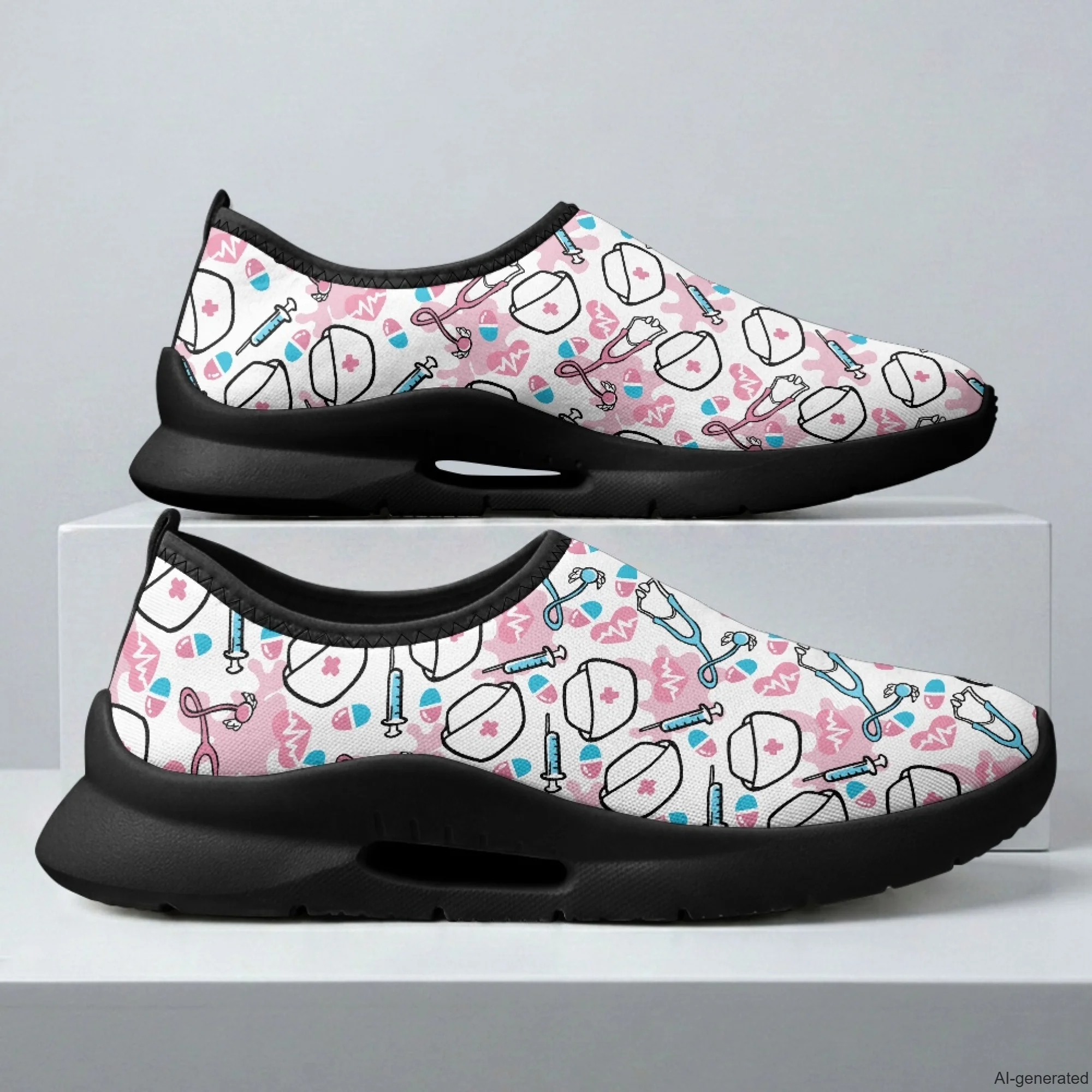 XIXIRIMIDO Women\\'s White Nursing Shoe Casual Shoes Slip On Walking Shoes Male Running Shoes Medical Pattern Shoes Woman 35-48