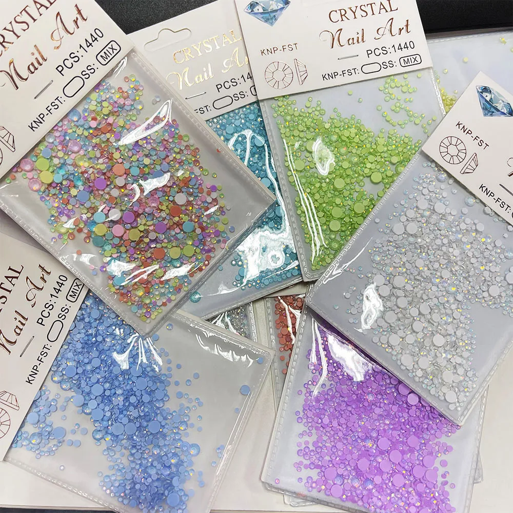 3D Pérola Strass para Nail Art, Cores Sereia Doce, Flatback Redondo, Contas De Cristal, Nail Art Decoração, DIY Manicure Design, 1440PCs