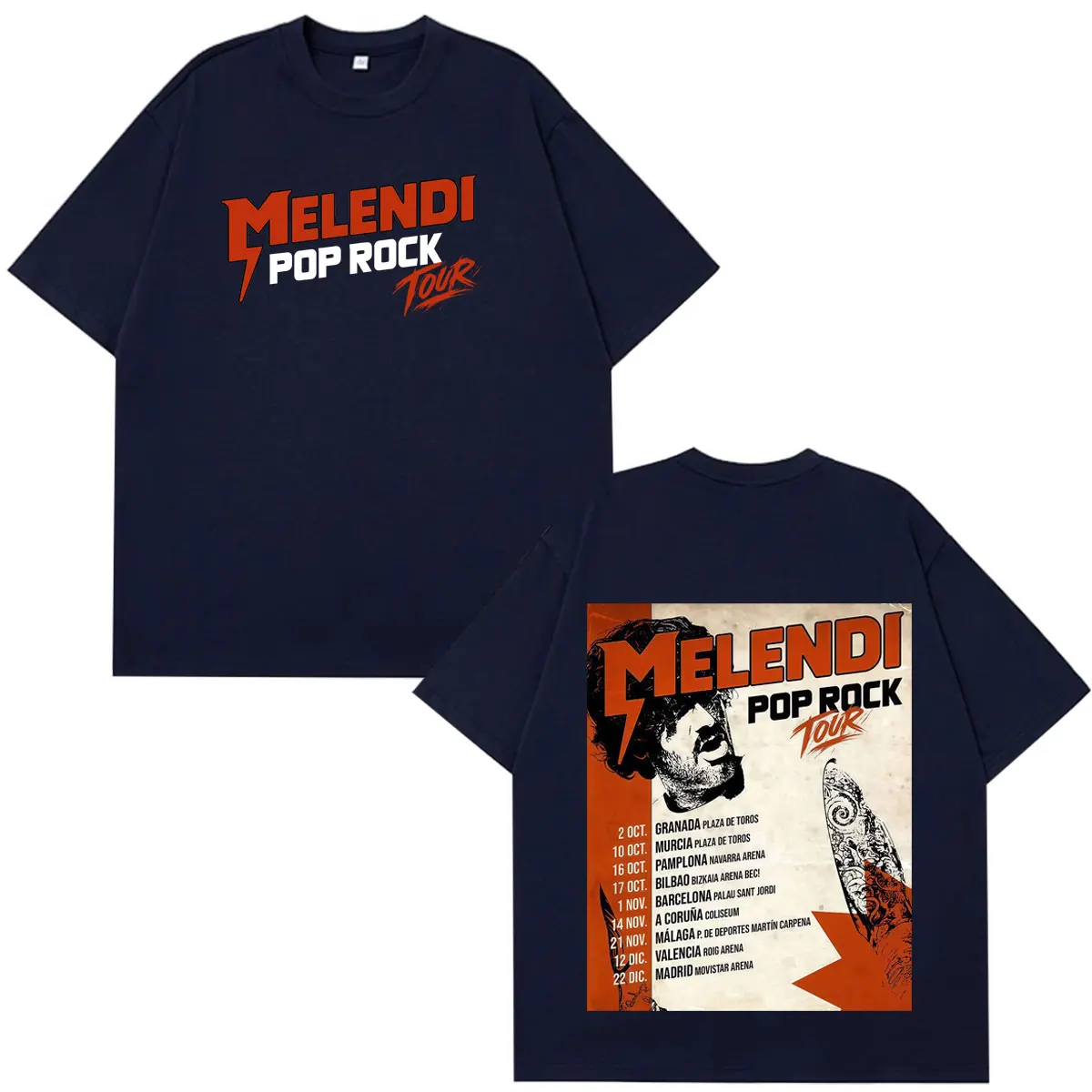 Rapper Melendi Pop Rock Album Tour 2026 Bedrucktes T-Shirt für Herren und Damen Mode T-Shirts Kurzarm Lässige Baumwolle Gothic Punk T-Shirts – Detail 4