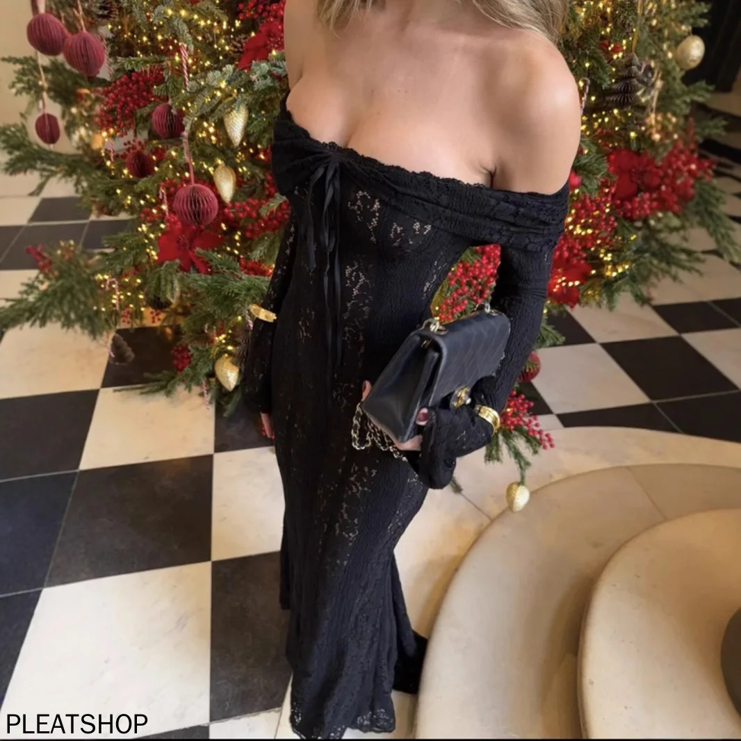 Vestido de encaje etéreo y delicado con un solo hombro, cintura sin tirantes de estilo francés y cola larga para mujer