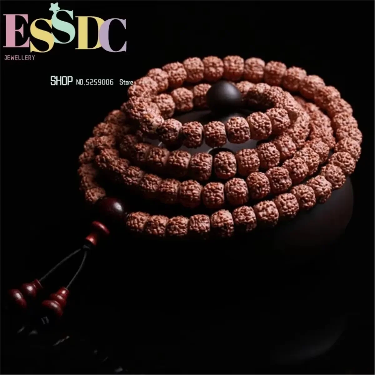 High Quality Natural Five-petal Tibetan 108 Rudraksha Beads Mala Lobular Red Sandalwood Triplet Buddhist Jewelry Yoga Bracelet view 4