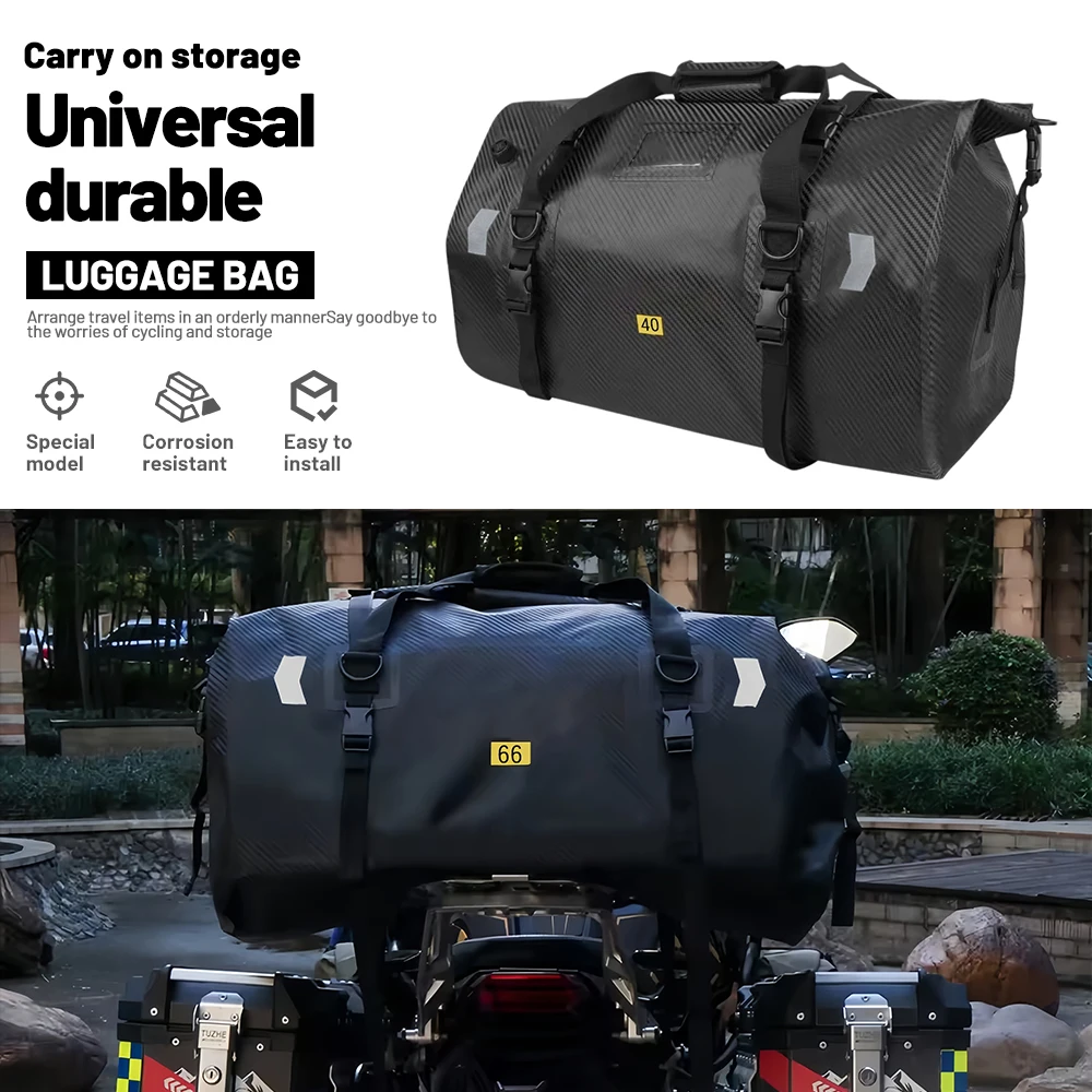 Moto Touring Rear Rack Large‑Volume Storage Duffel Night Reflective Safety Mark Motorbike Rear Luggage Bag Spare Parts