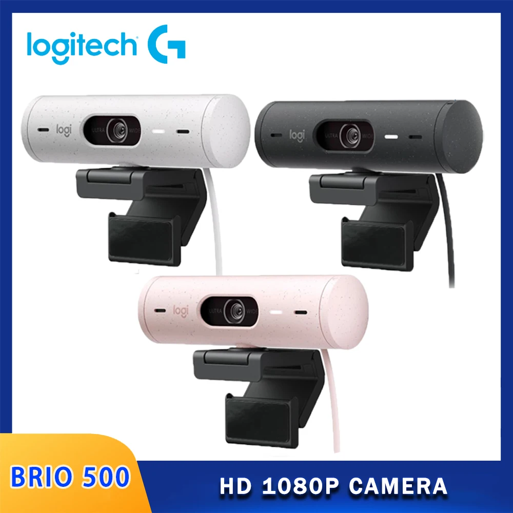 

World Premiere Logitech BRIO 500 Webcam Light Correction Full HD 1080p Cam RightLight 4 Auto-framing Show Mode