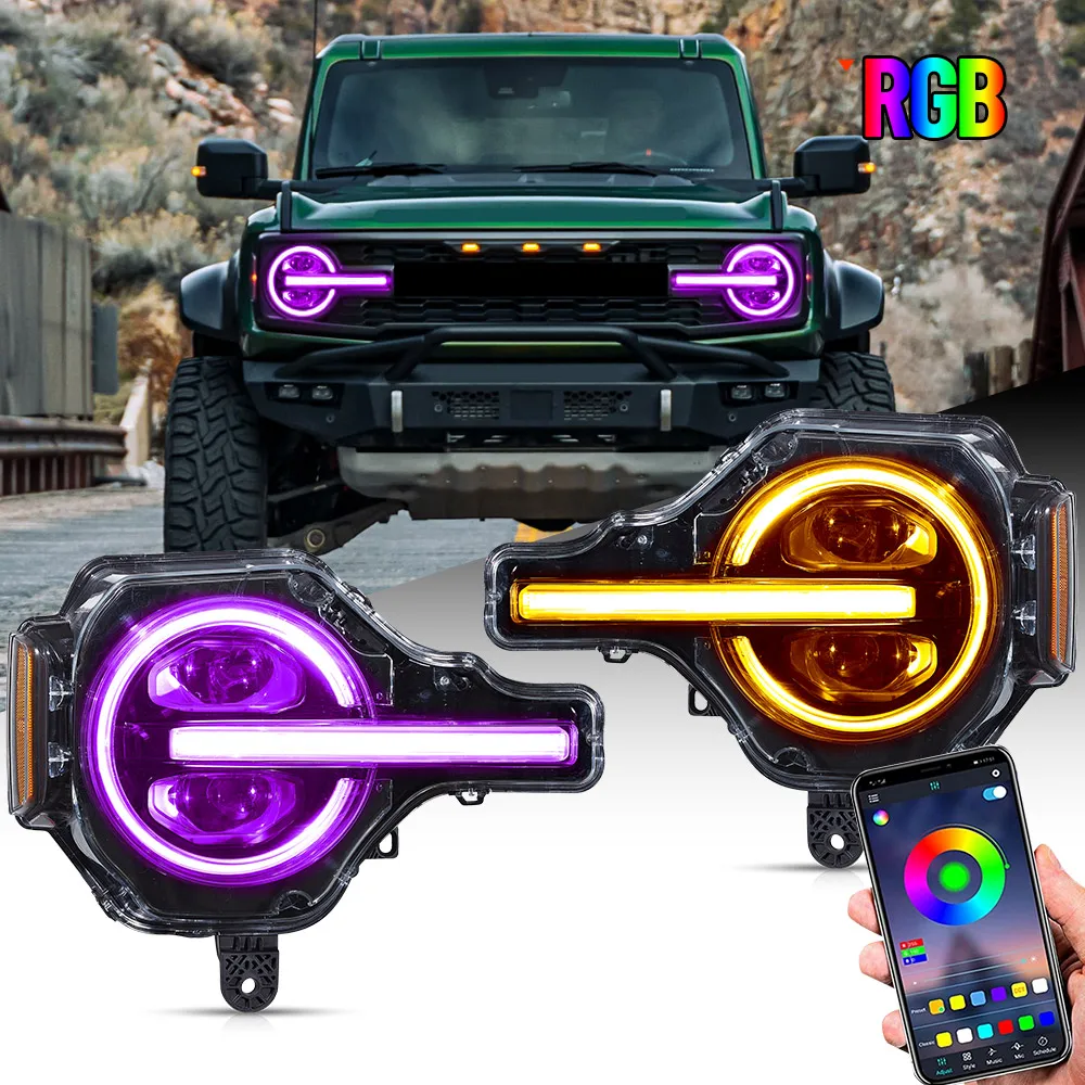 Vland 20-24 Bronco Full LED Projector RGB Headlights Assembly Upgrade