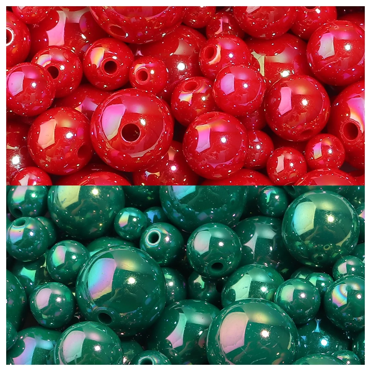 20-200pcs UV Plated Acrylic Round Beads Chrismas Red Green Loose Spacer Bead For Jewelry Making DIY Necklace Bracelet