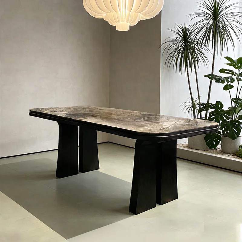 Italian microcrystalline stone dining table household simple rectangular creative dining table light luxury modern hotel
