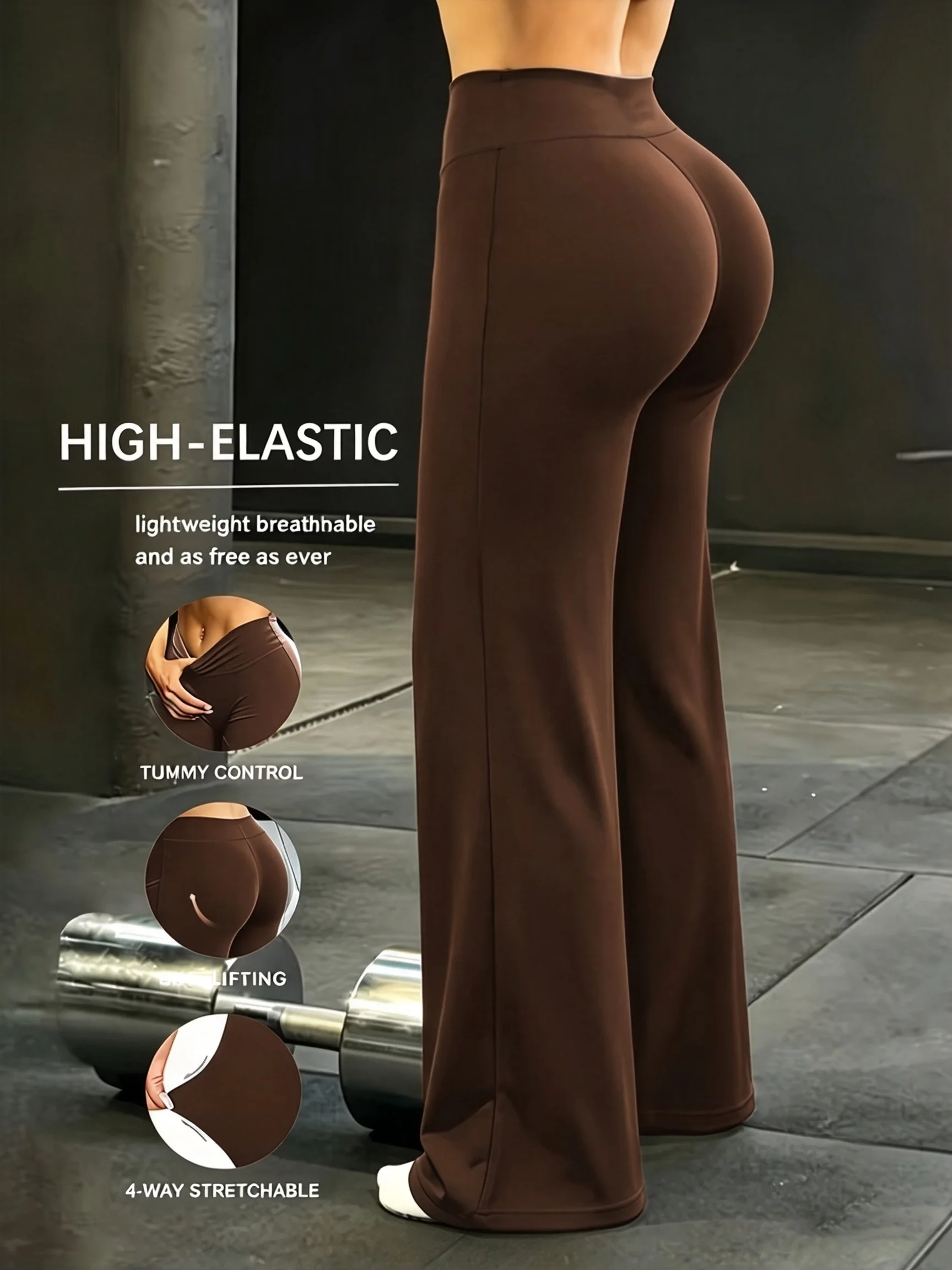 Women High Waist Wide Leg Yoga Pants, Soft 4-Way Stretch Flared Workout Pants, Tummy Control Loose Fit Gym & Casual Sports Trous