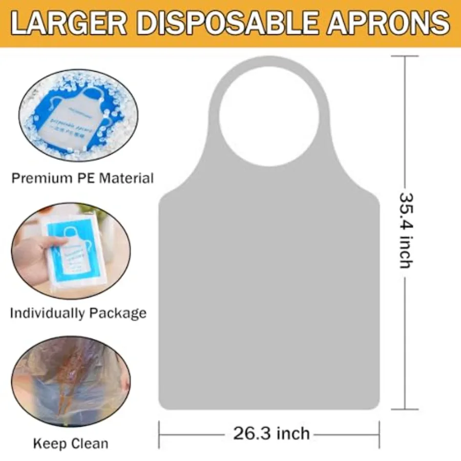 100개 일회용 투명 플라스틱 앞치마 페인팅 요리 피크닉 집안일 및 기타 일상 활동용 경량 작업복