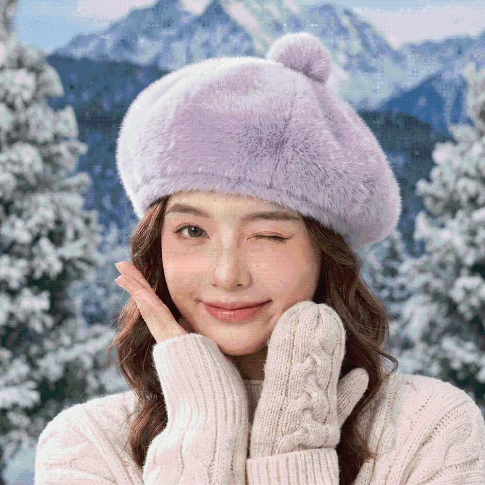 French Artist Hat Furry Faux Mink Beret Thickened Thermal Leopard Print Hat Comfortable Soft Plush Octagonal Cap Dating