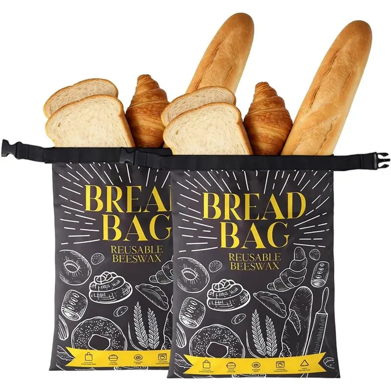 ABJO-Reusable Beeswax Bread Bags Large Capacity With Lining For Storing Sourdough For Homemade Bread Keeps Fresh 2 Pack Storage