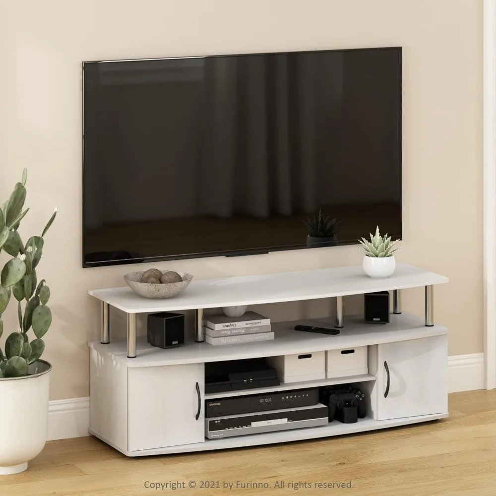 

Tv Stand, Large Entertainment Stand for TV Up to 55 Inch, White Oak/Chrome, for living room, Sturdiness, Easy to assemble