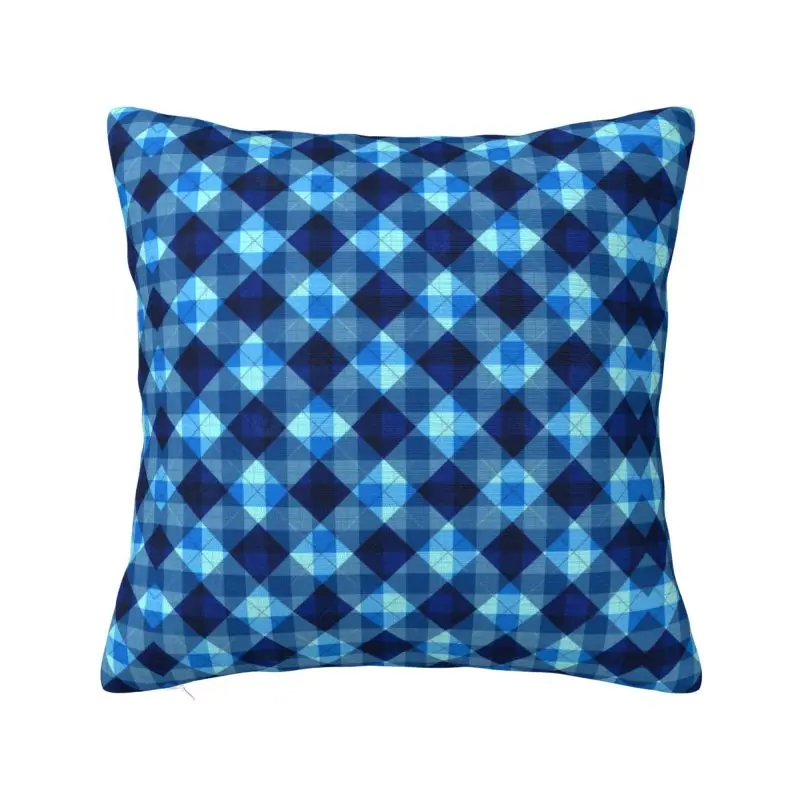Custom Blue Plaid Checkered Cushion Cover Home Decor 3D Printing Throw Pillow Case for Living Room Double Side