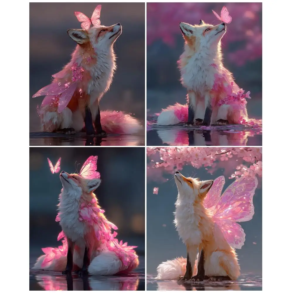 GATYZTORY Painting By Numbers On Canvas Framed Wall Art Modern Art Stuff Pink Fox Butterfly Home Decor Items Coloring For Adults