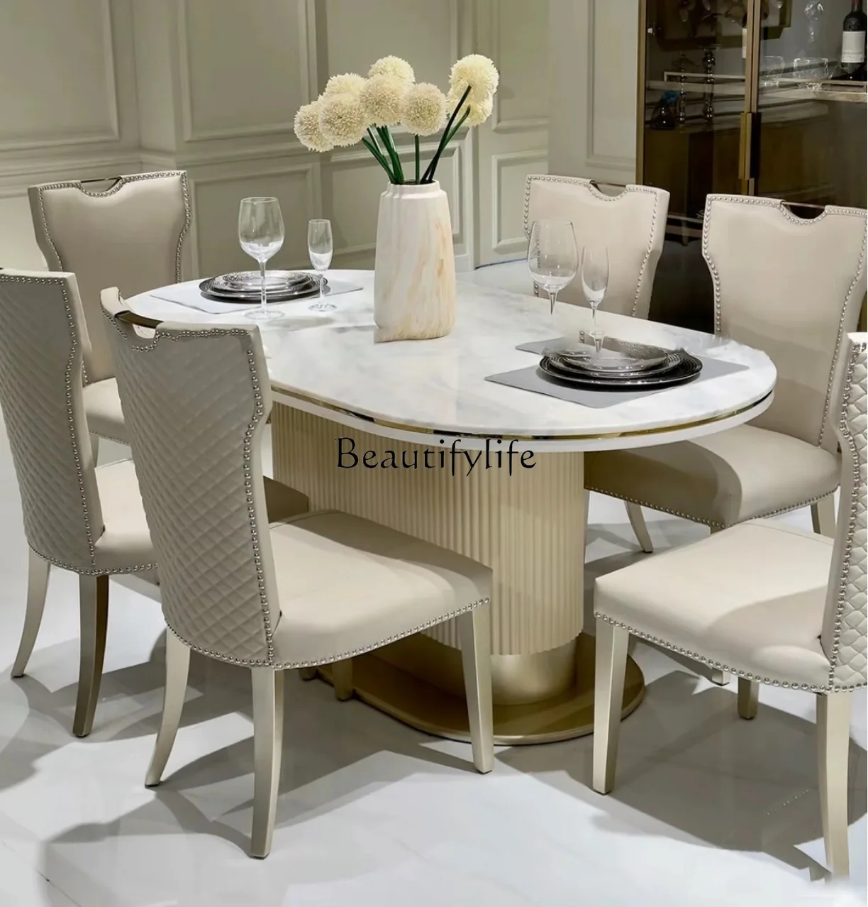 American light luxury modern solid wood dining table soft bag backrest dining chair solid wood home