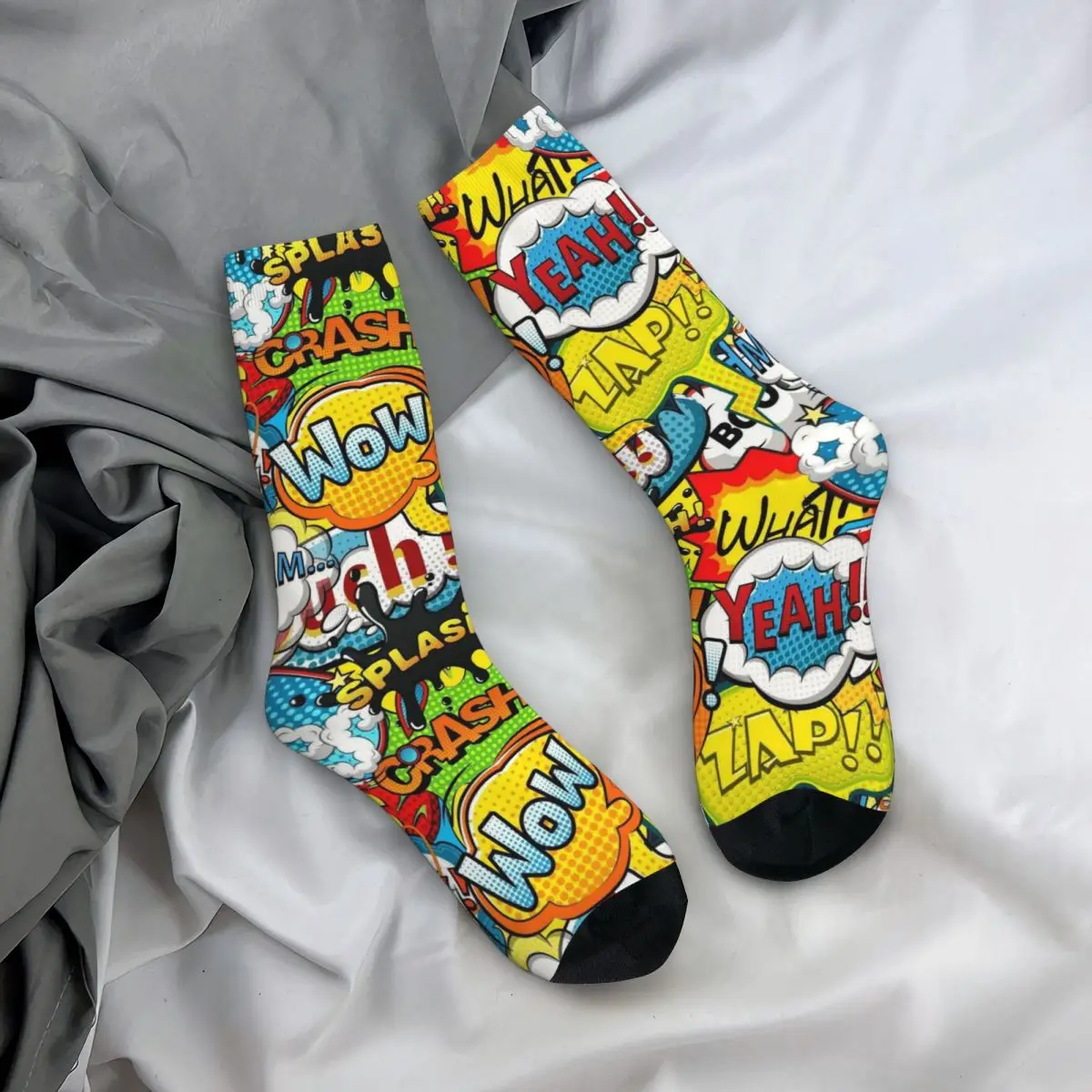 

Всесезонные чулки для экипажа, забавные уличные граффити, комиксы, носки в стиле поп-арт, длинные носки в стиле хип-хоп, аксессуары для мужчин и женщин, Рождество
