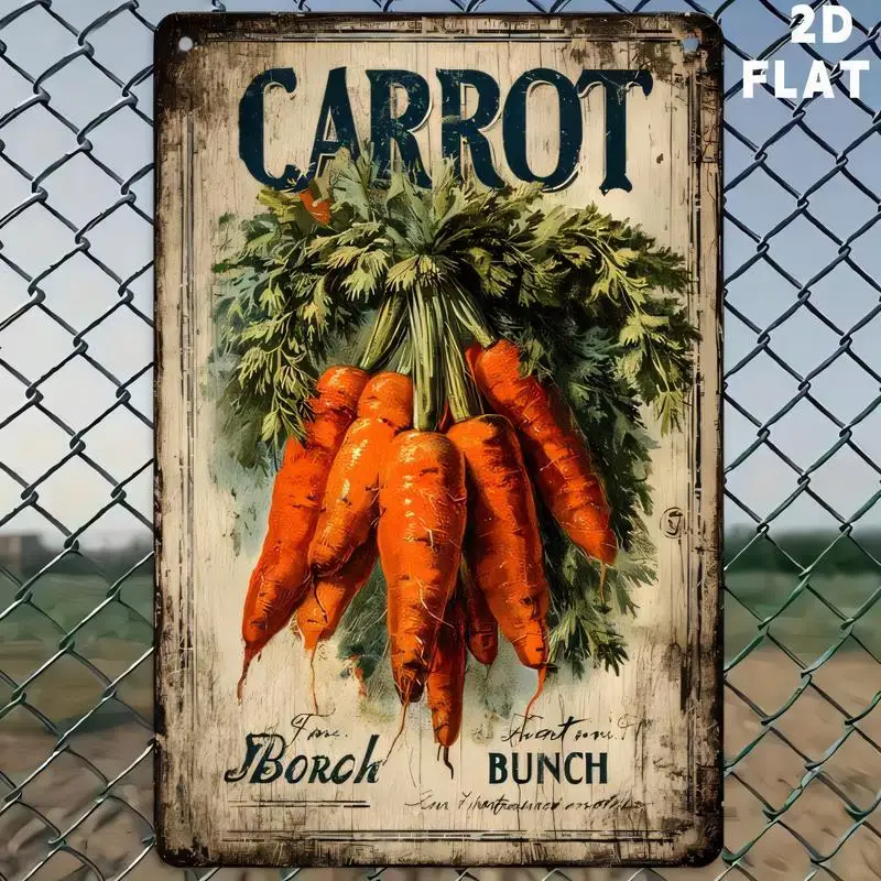 Carrot Bunch Vintage Metal Tin Sign - Retro Wall Art (Fresh Carrot Design), Iron Material, Perfect for Kitchen, Farmhouse, Dinin