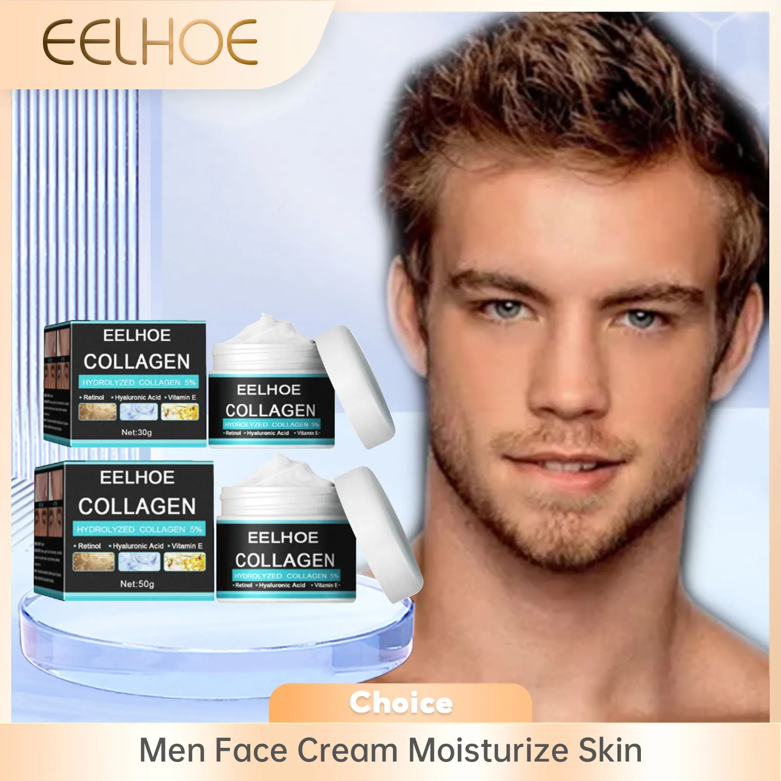 EELHOE Men Face Cream Collagen Face Cream Original Men Face Care Product Dry Skin Hydration Hyaluronic Acid Moisturizing Cream