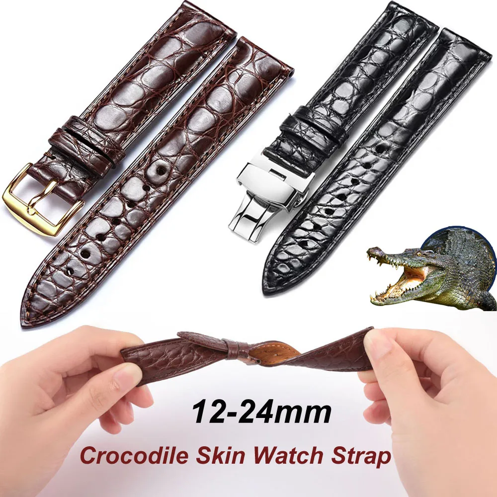 Universal Crocodile Skin Watchband 12 13 14 15 16 17 18 19 20 21 22 23 24mm Luxury Alligator Genuine Leather Watch Strap Band