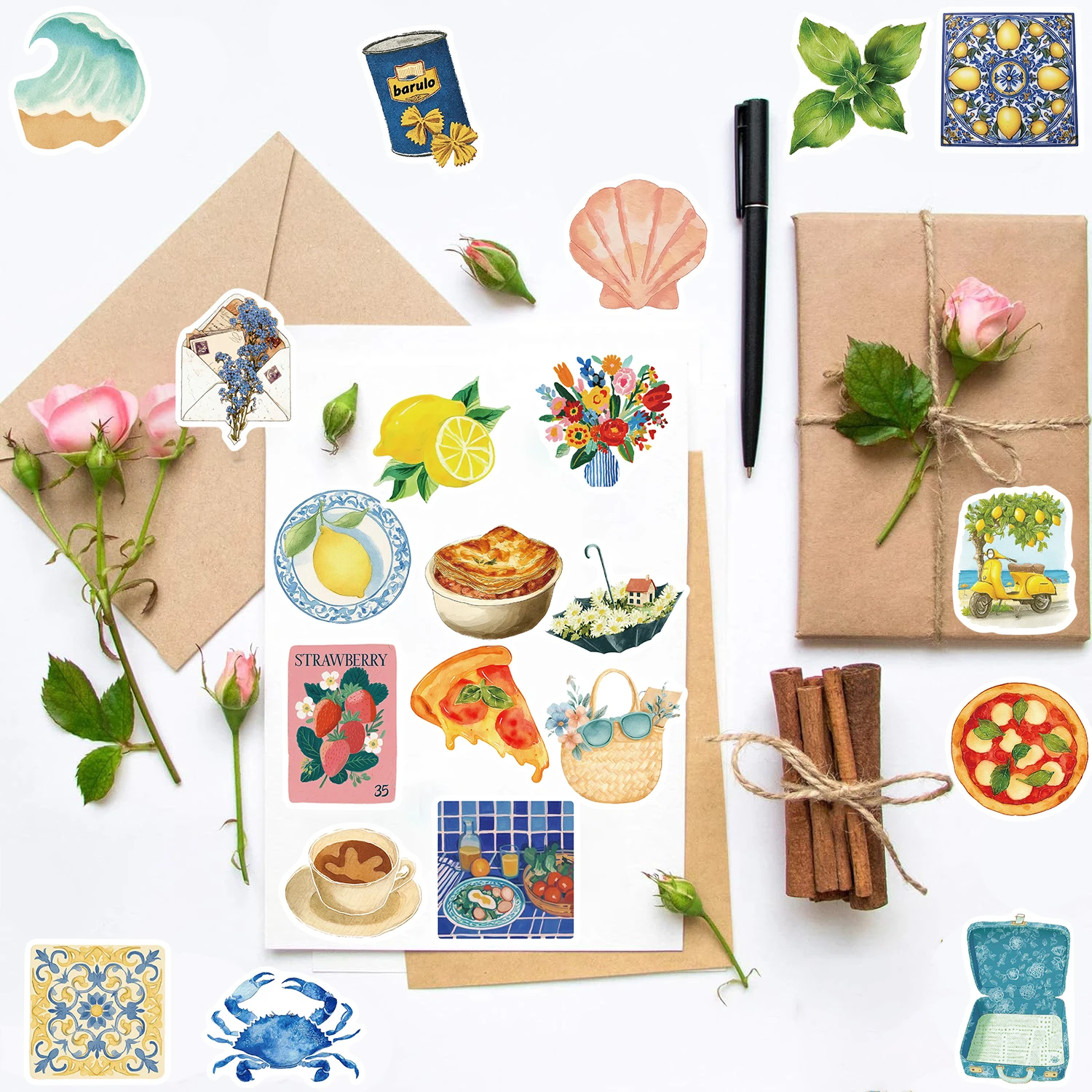 

54PCS Sticker Mediterranean Style Print Vintage Notebook DIY Laptop Motorcycle Skateboard Graffiti Cartoon Creative Phone Decals