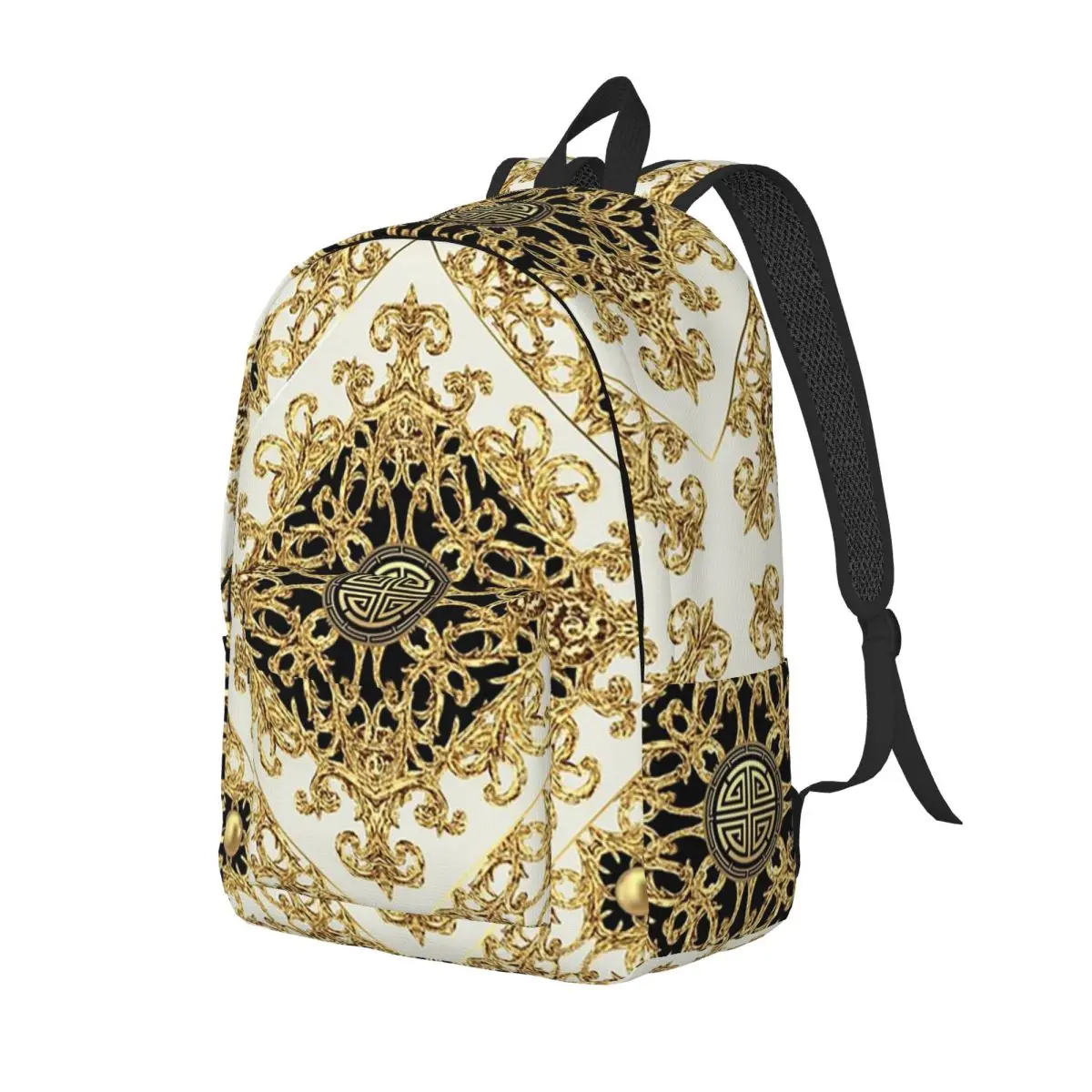 Greek Key Diamond Ornate Baroque Student Backpack School Bag Hiking Travel Daypack for Men Women Bookbag Shoulder Bags