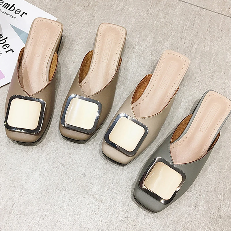 

Fashion Designer Women Slippers Slip on Mules Heel Casual Shoes British Buckle Slides Wooden Block Heels Summer Footwear