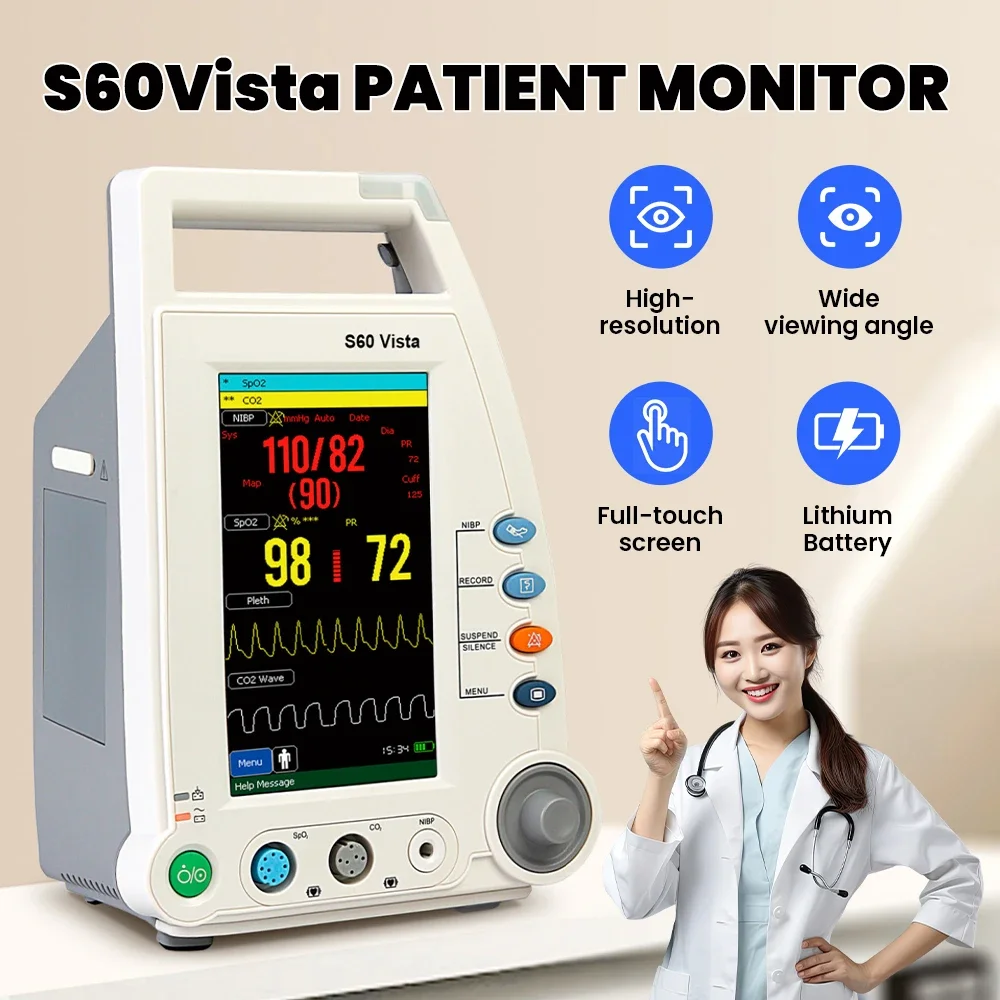 2026 New 7 Inches TFT High-resolution Color Display Multi-Parameter Full Touch Screen Portable Vital Signs Patient Monitor