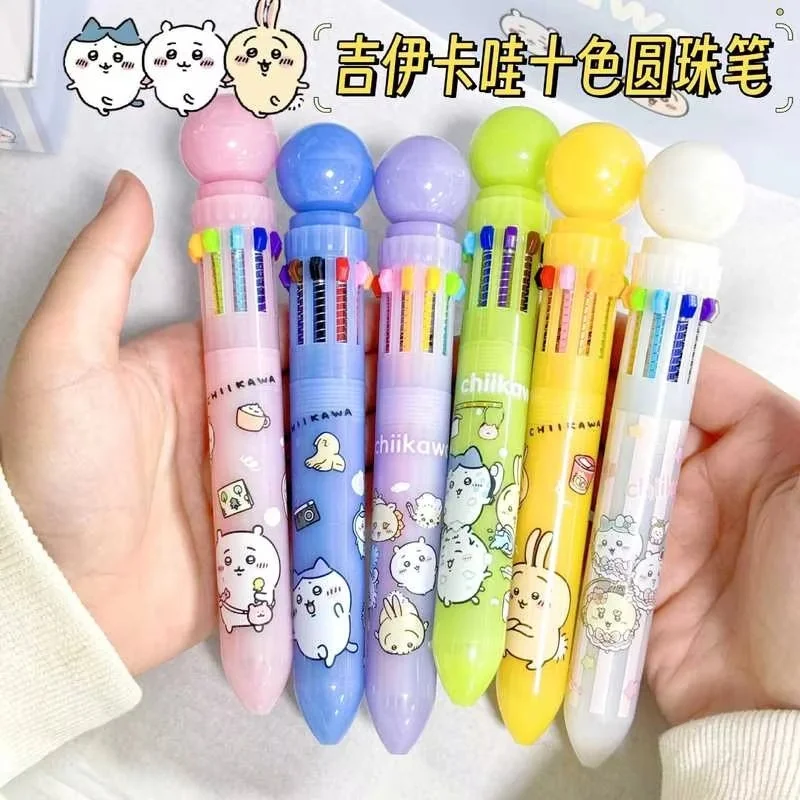 6/36pcs Chiikawa Ten-Color Ballpoint Pen Cartoon Student Key Mark Painting Notebook Rotating Decompression Pen Stationery Gift