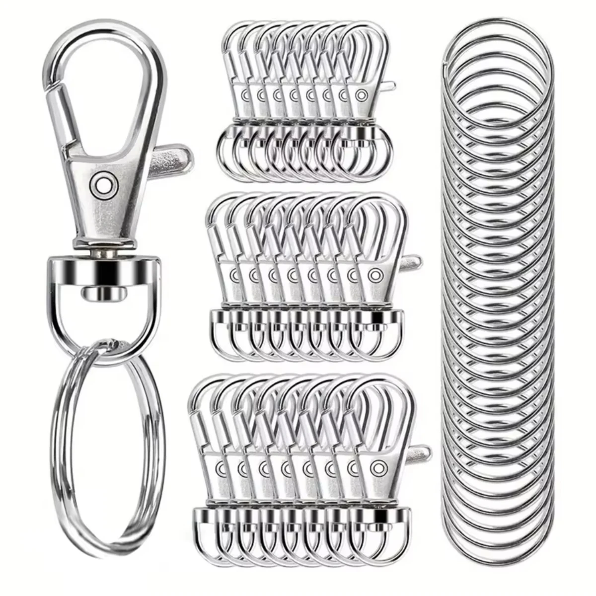 50PCS Swivel Snap Hooks With Key Rings, Premium Metal Swivel Lobster Claw Clasps In Assorted Sizes (Large, Medium, Small)