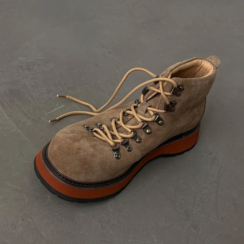 اليابانية سميكة وحيد جلد طبيعي في الهواء الطلق حذاء من الجلد الرجال الخريف ملابس العمل عالية أعلى الأحذية خمر الصحراء الأحذية