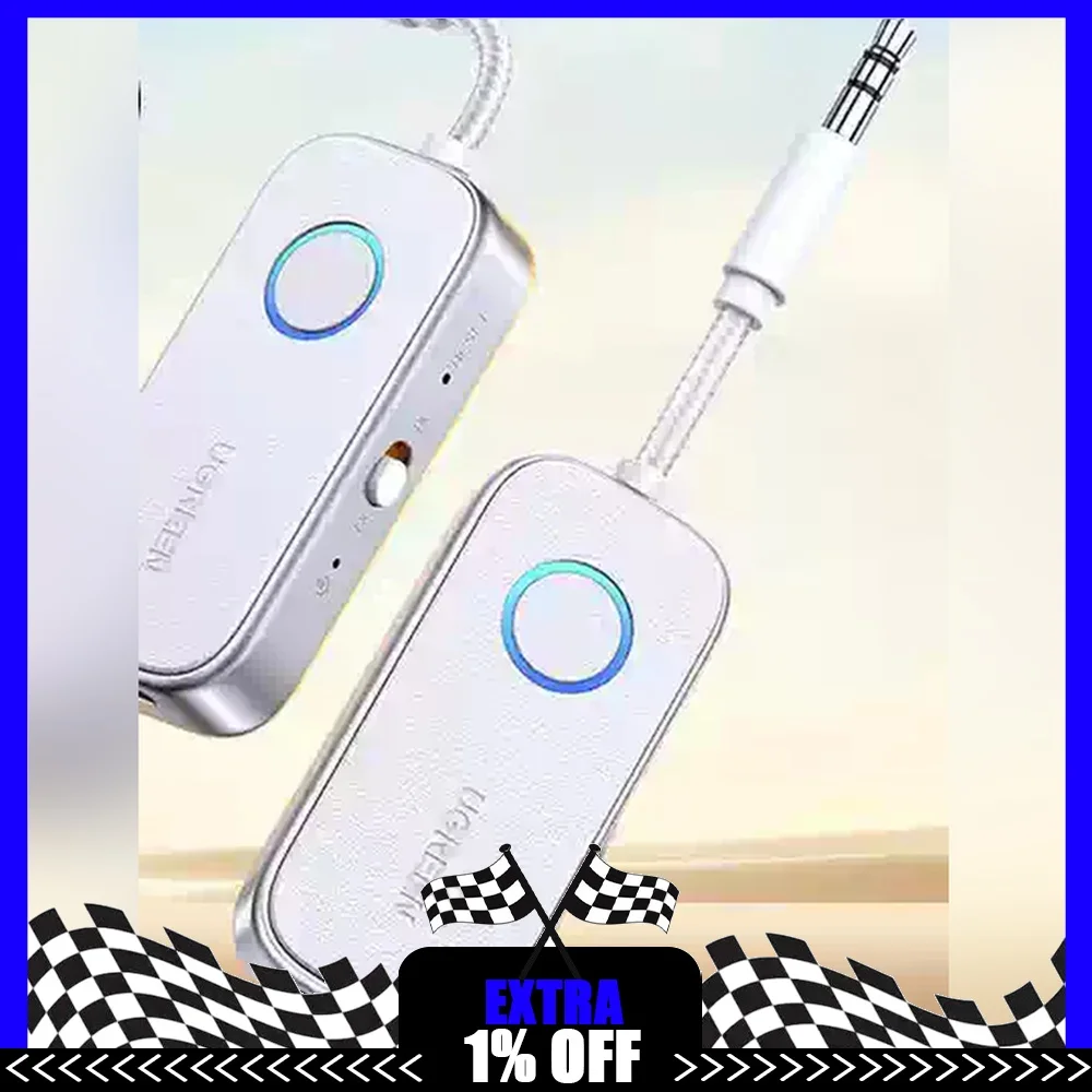 UGREEN 45812 CM872 Bluetooth 6.0 Audio Transmitter Receiver 2 in 1 AUX 3.5mm Wireless Adapter 18H Battery White