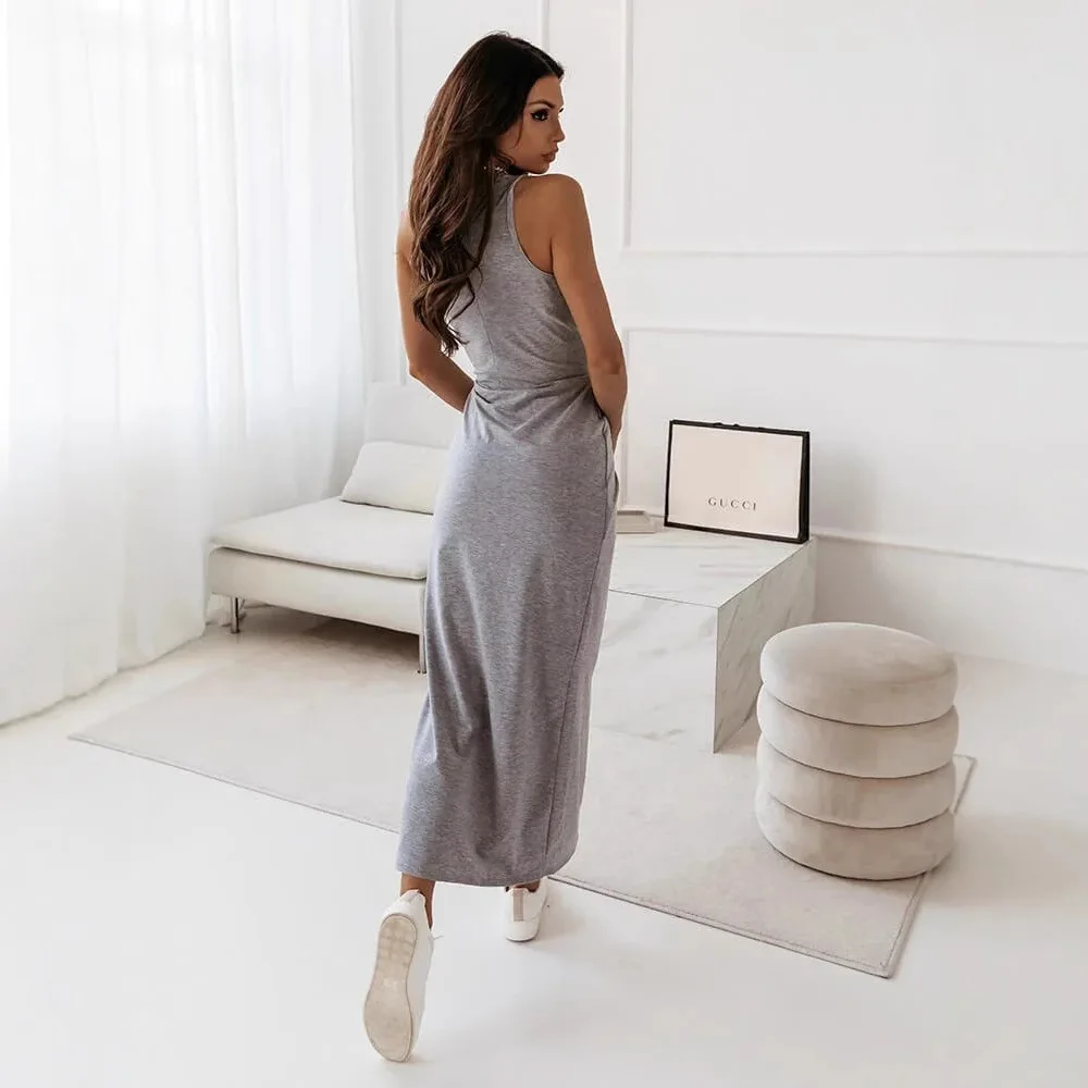 Robe longue sans manches pour femmes, vêtement simple et décontracté, à la mode, gilet européen et américain, nouvelle collection 8318