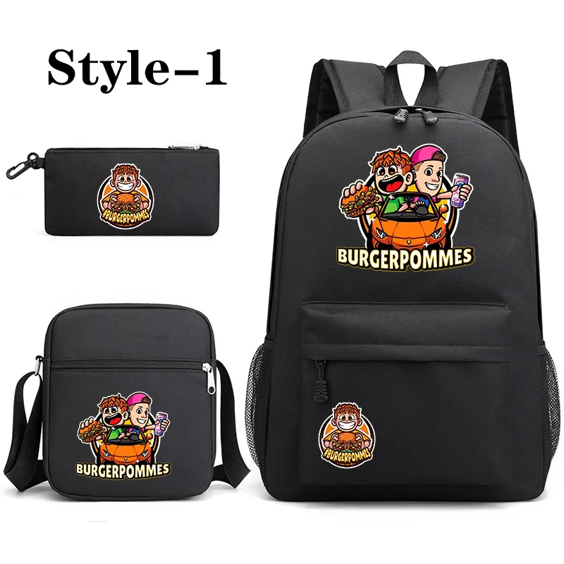 

Burgerpommes Backpack School Bag Pencil Case Shoulder Bag Three Piece Set Teenage Fashion Cartoon Print Backpack Kids SchoolBag
