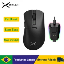 Delux M900 PRO Mouse Gamer Sem Fio com Taxa de Polling de 8K, Sensor PAW3395, Dock de Carregamento RGB, Design Ergonômico, 63g Leve para Mãos Grandes Destro para PC e Notebook