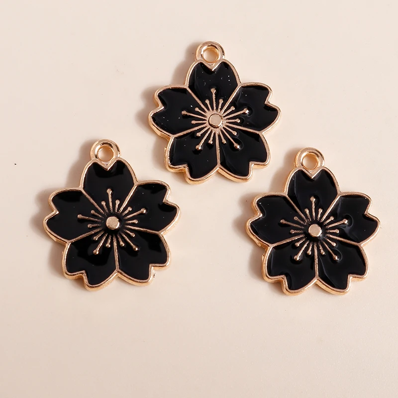 20 Stück 17 x 20 mm niedliche Emaille-Sakura-Blumen-Charms-Anhänger für die Herstellung von Halsketten, Ohrringen, Armbändern, DIY-Handwerk, Schmuckzubehör – Detail 6