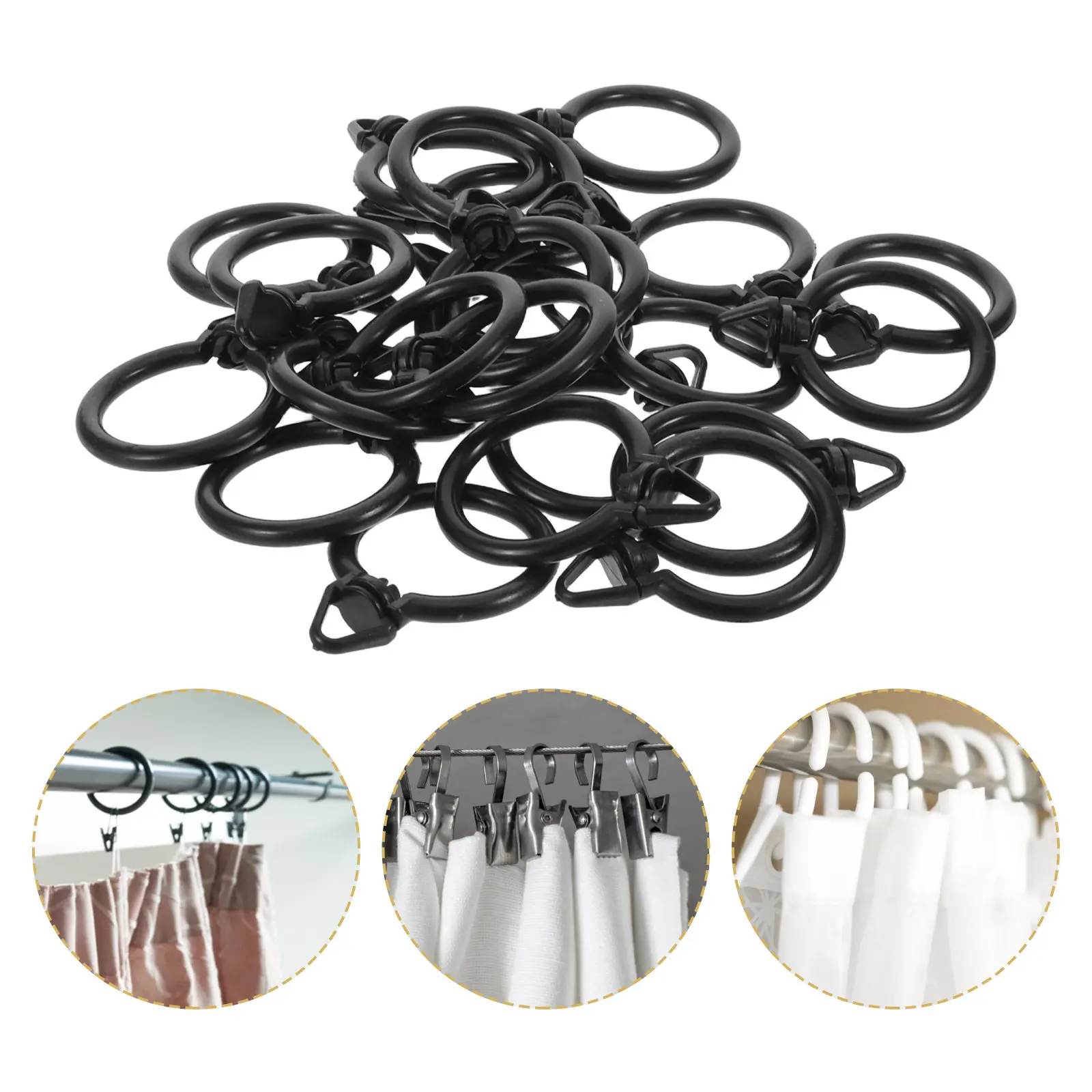 190Pcs Plastic Curtain Rings Black Matte Drapery Eyelet Hooks Rod Fasteners Window Drapes Hardware Pole Hanging Bracket Hook