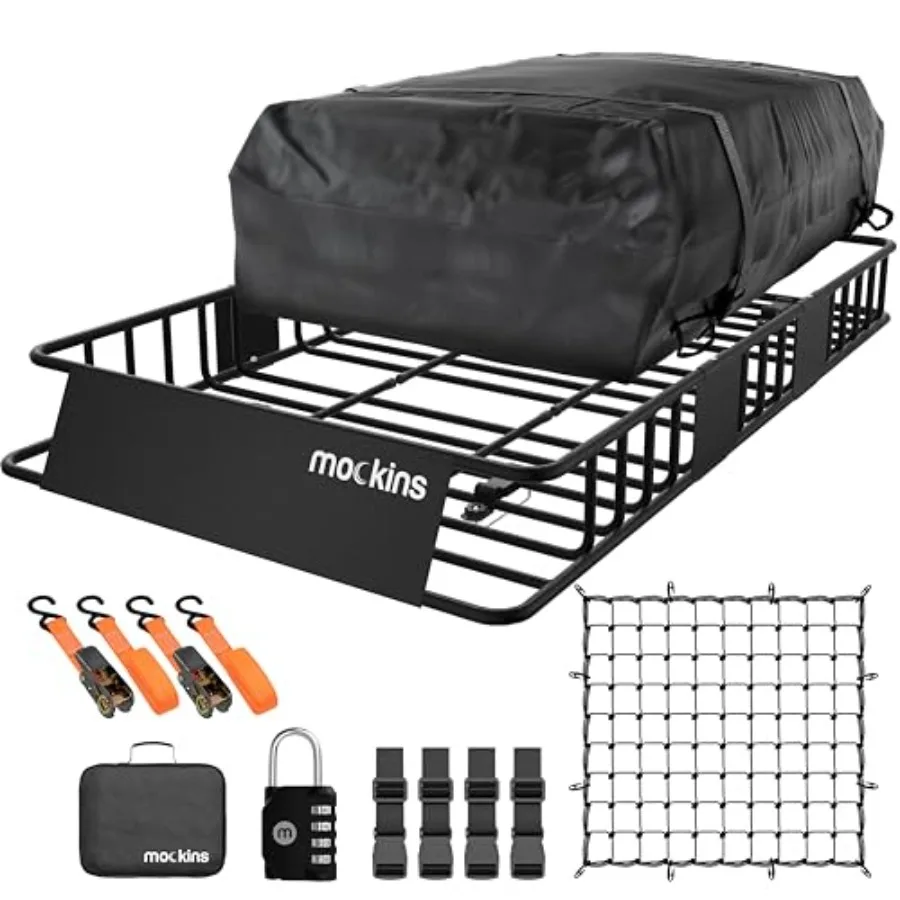 

64x39x6 Extendable Heavy Duty Roof Rack Basket with 16 CuFt Waterproof Cargo Bag for Top of Car 250Lbs Cap All Weather Rooftop