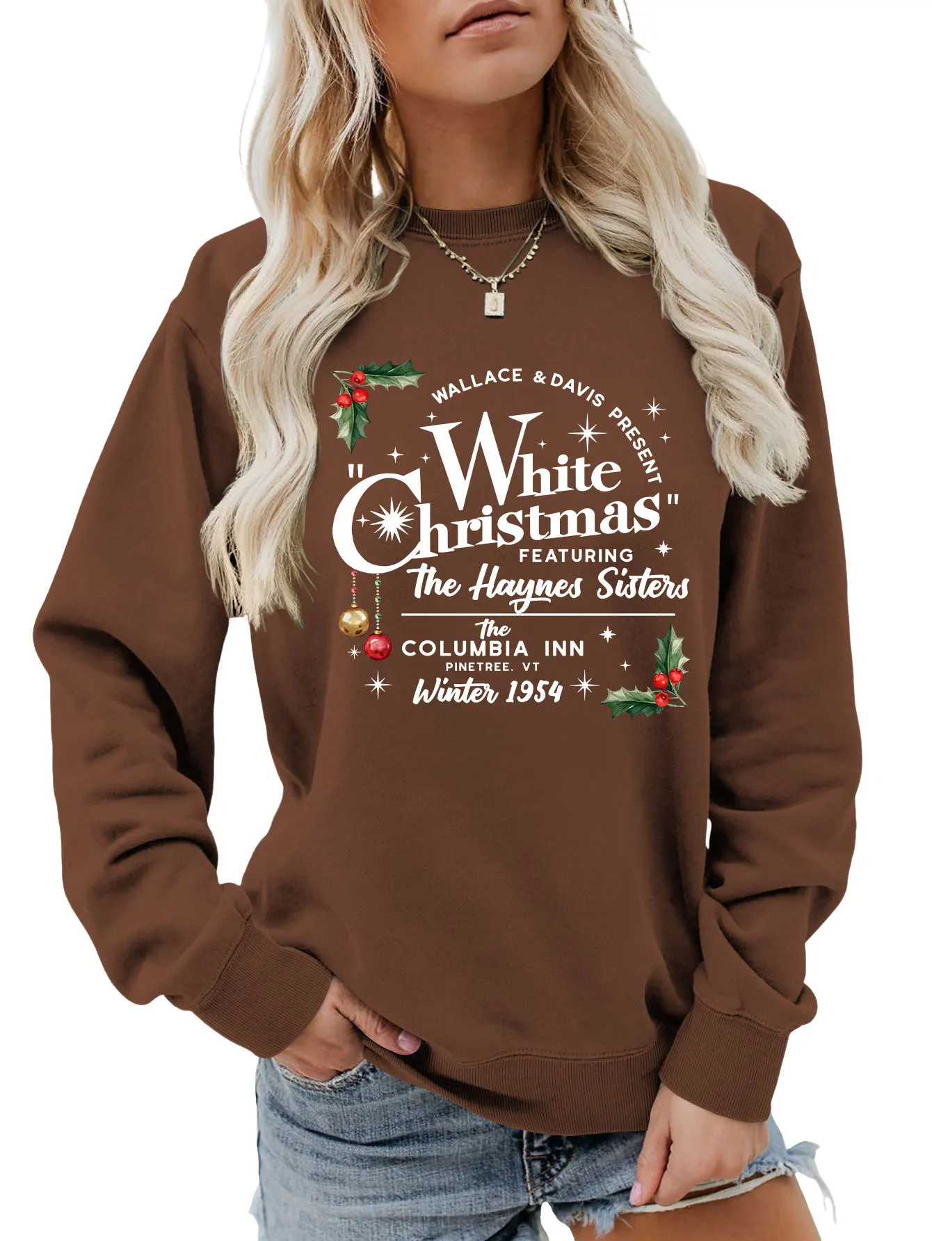 Fall new crew-neck long-sleeved T-shirt hoodie WALLACE DAVIS PRSENT WHITE print loose casual top to match women's fashion pullov