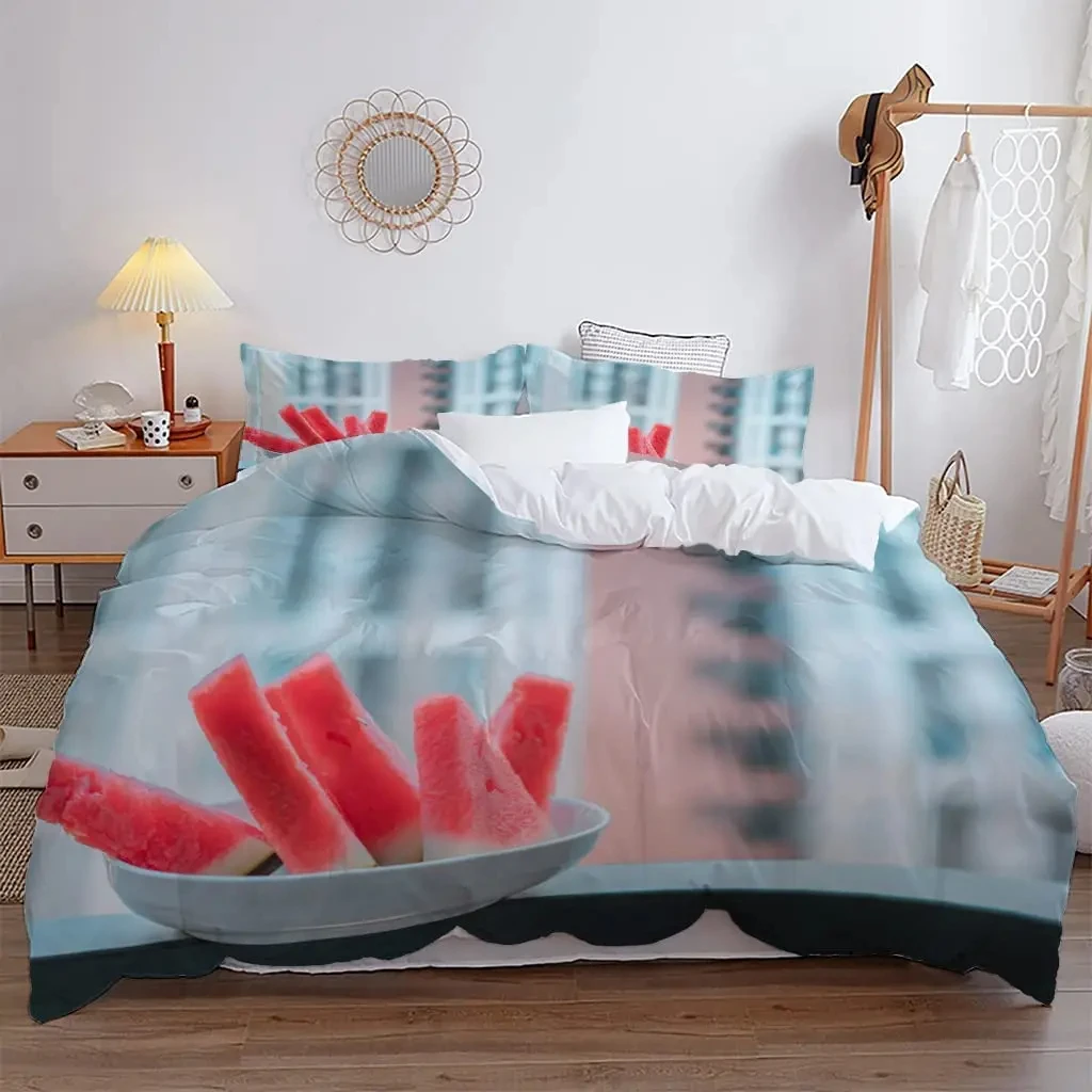 Watermelon Duvet Cover Sweet Fruit Print Single Queen Comforter Cover Summer Watermelon Bedding Set for Boys Girls Bedroom Dorm