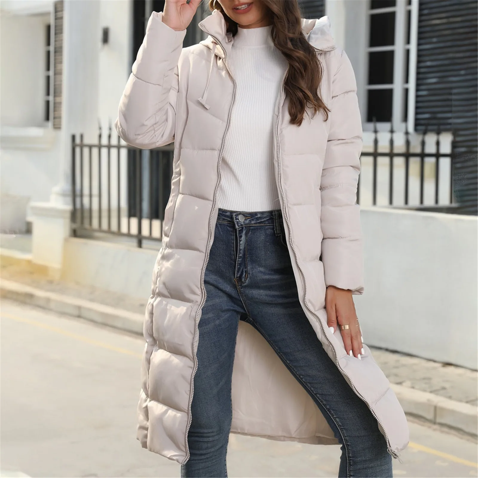 Women Winter Coat Hooded Mid-Length Down Jacket Slim Fit Cotton-Padded Jacket Large Size Light And Warm Cotton Jacket 3 Colors