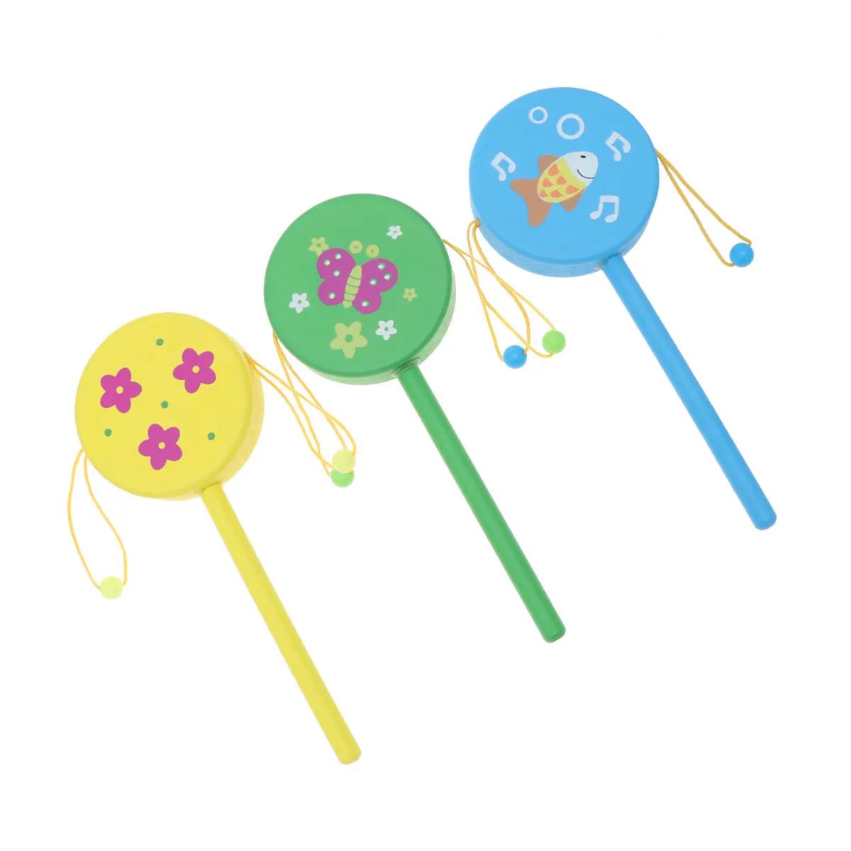 3 stücke Holz Hand Schütteln Trommel Spielzeug Kreative Pädagogisches Spielzeug Schöne Spielzeug für Baby Kinder (Gelegentliche Farbe)