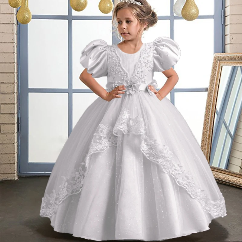 Elegant Girl\'s Birthday Party Dress for 4-12 Years Old Halloween Princess Dress New Bubble Sleeves Girl\'s Fluffy Dress