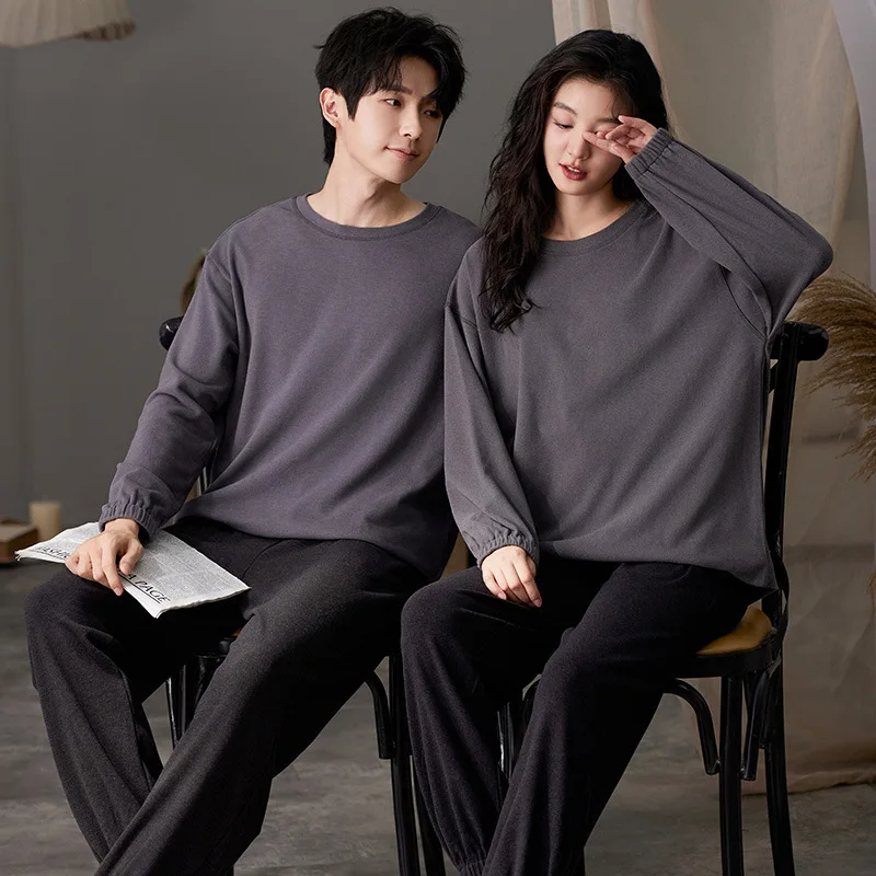 Thin Velvet Sleepwear for Couples 2024 New Korean Fashion Home Clothes Women and Men Matching Pajamas Autumn Warm Nightwear